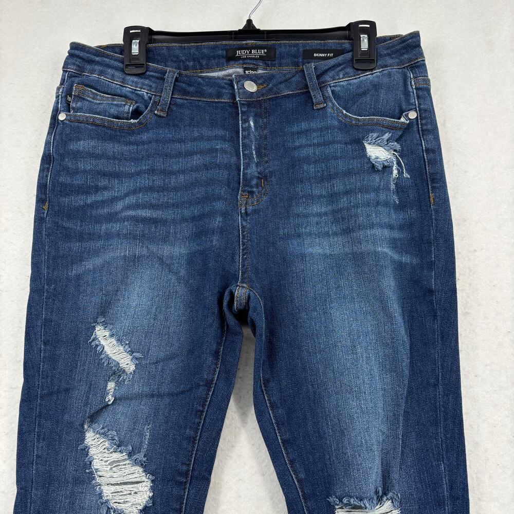 Judy Blue Cuffed Ankle Jeans Size 15 Skinny Fit Distressed Raw Hem Stretch Denim - Picture 2 of 13